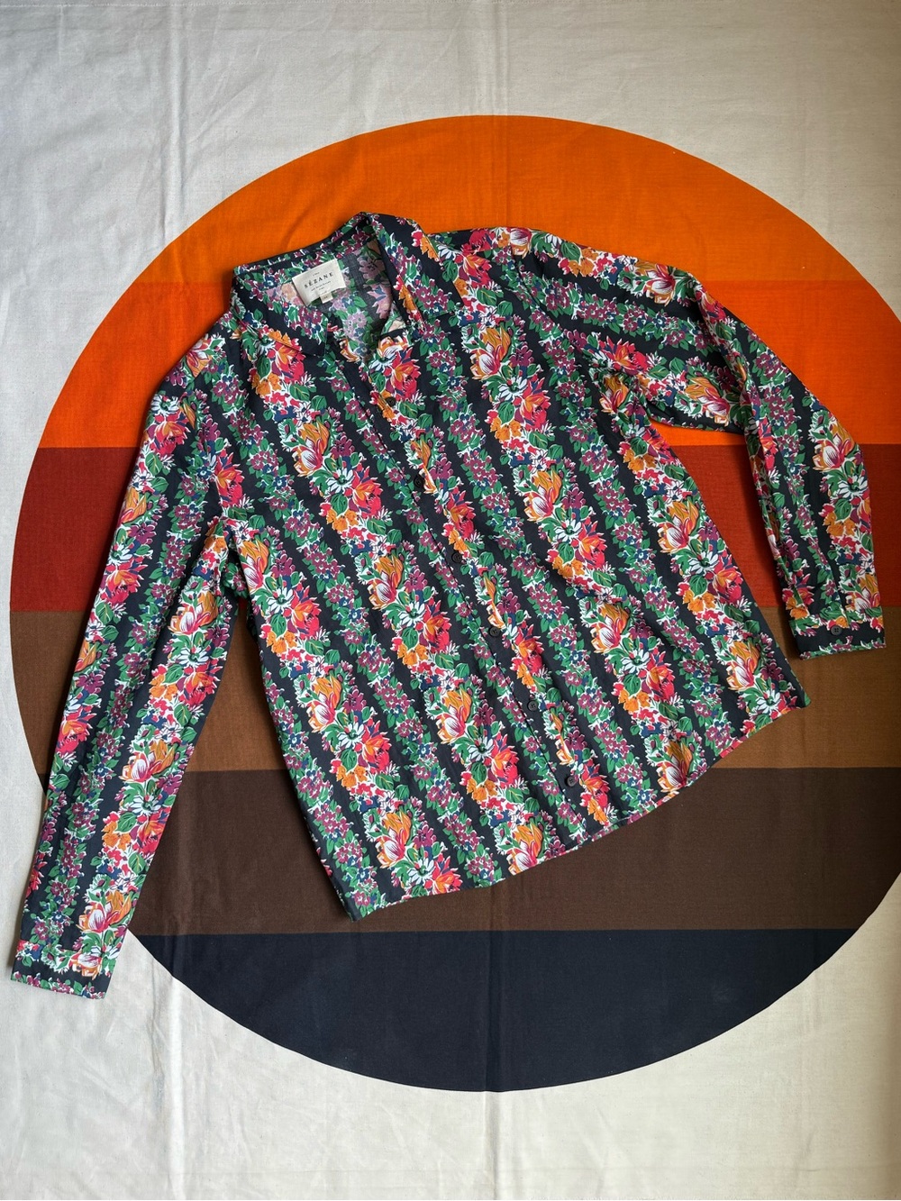 Sezane striped floral Pierro button down